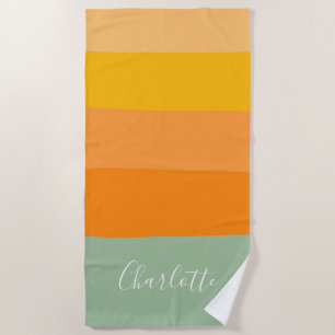 Abstract Color Block Stripes Orange Personalized Beach Towel