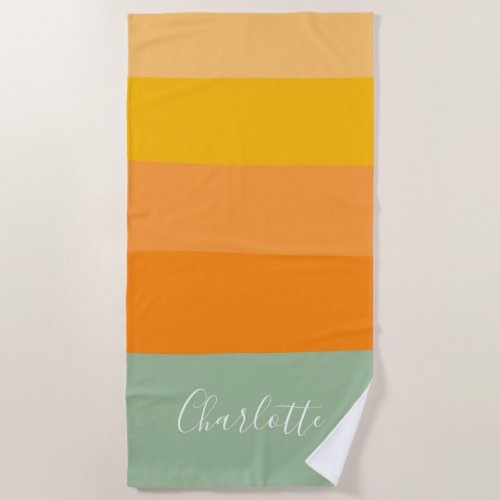 Abstract Color Block Stripes Orange Personalized Beach Towel