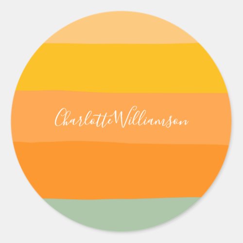 Abstract Color Block Stripes Orange Personalized Classic Round Sticker
