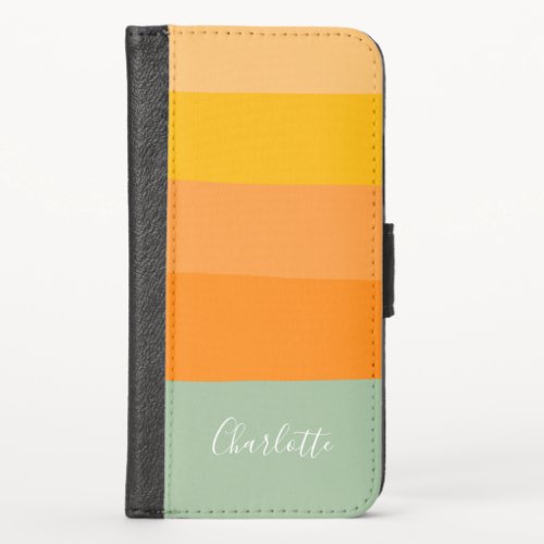 Abstract Color Block Stripes Orange Personalized iPhone XS Wallet Case