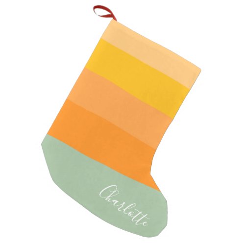Abstract Color Block Stripes Orange Personalized Small Christmas Stocking