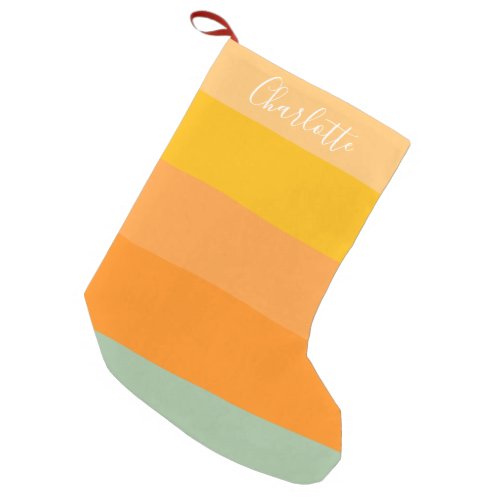 Abstract Color Block Stripes Orange Personalized  Small Christmas Stocking
