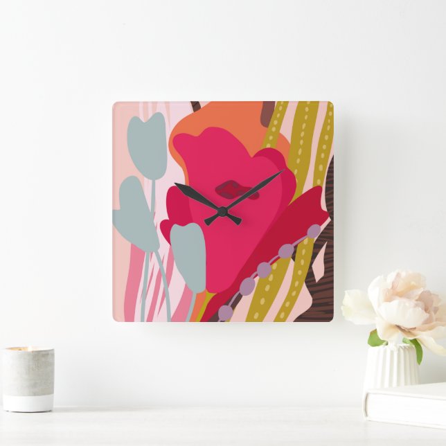 Abstract Color Blocks Bold Accents  Square Wall Clock (Home)