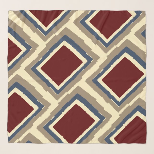 Abstract Color Blocks, Crimson, Blue, Taupe, Cream Scarf (Front)