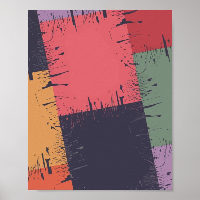 Abstract Color Blocks with Paint Splatter Effect Poster (Front)