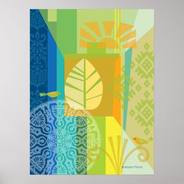 Abstract Color Collage with Birds Poster (Front)