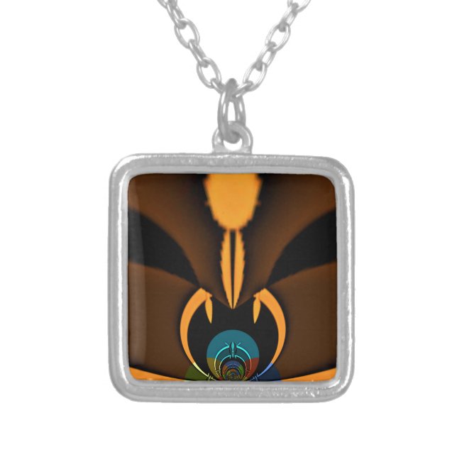 Abstract Color Contrast Art Print Silver Plated Necklace (Front)