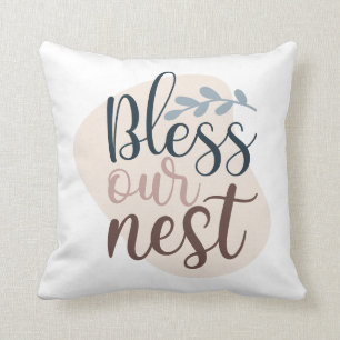 Abstract Color Editable Bless Our Nest Typography  Throw Pillow