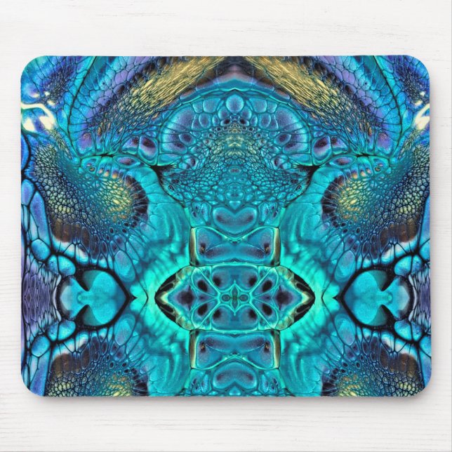 Abstract Color Explosion Aqua Blue Gold Mouse Pad (Front)