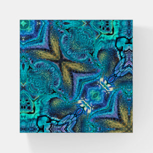 Abstract Color Explosion Aqua Blue Gold Paperweight