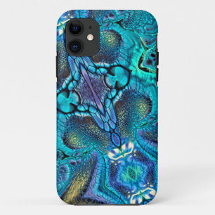 Abstract Color Explosion Aqua Blue Teal Gold iPhone 11 Case