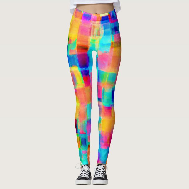 Abstract Color Grid Leggings (Front)