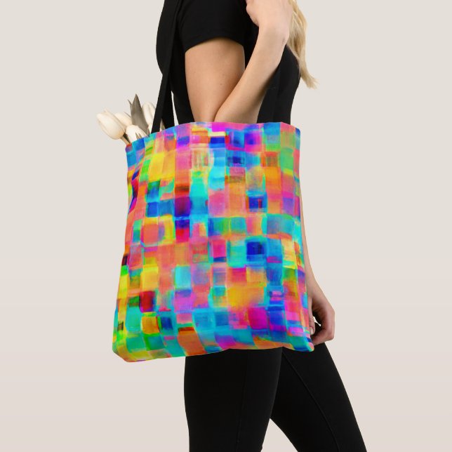 Abstract Color Grid Tote Bag (Close Up)