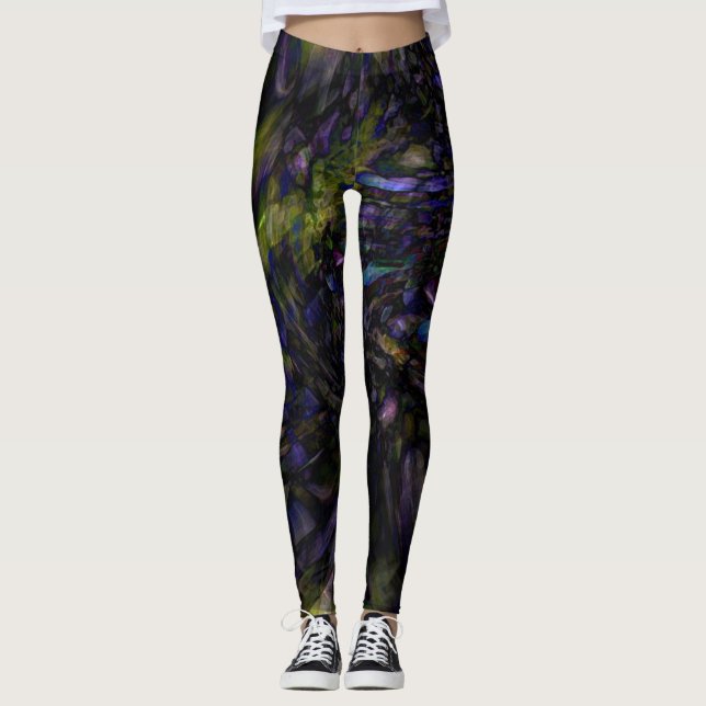 Abstract Color Marble Swirl Modern Art Cool Unique Leggings (Front)