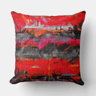 Abstract Color Paint Brush Rustic Burlap #13 Throw Pillow