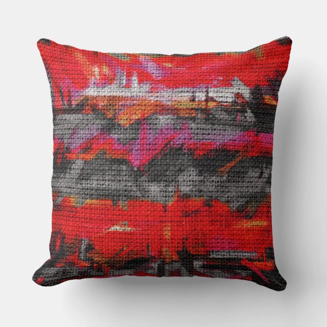 Abstract Color Paint Brush Rustic Burlap #13 Throw Pillow (Front)