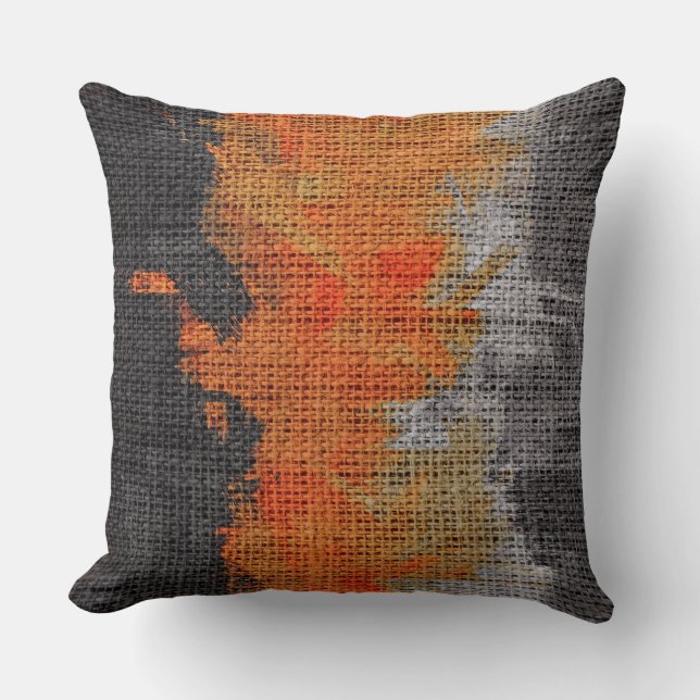 Abstract Color Paint Brush Rustic Burlap #18 Throw Pillow (Front)
