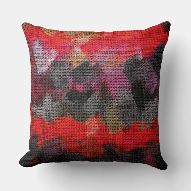 Abstract Color Paint Brush Rustic Burlap #2 Throw Pillow (Front)