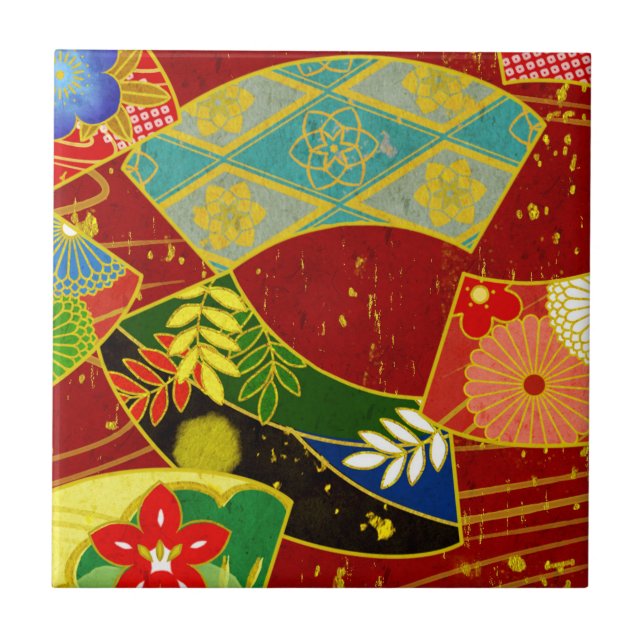 Abstract Color Pattern 4 Ceramic Tile (Front)