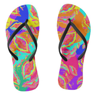 abstract, color, pattern, Indian, mandala, pink Flip Flops