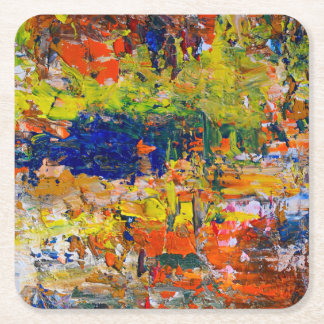 Abstract Color Strokes from Artist’s Palette Square Paper Coaster