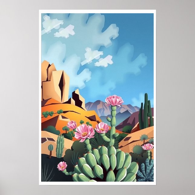 Abstract Colorado Mountains Desert Cactus Poster (Front)