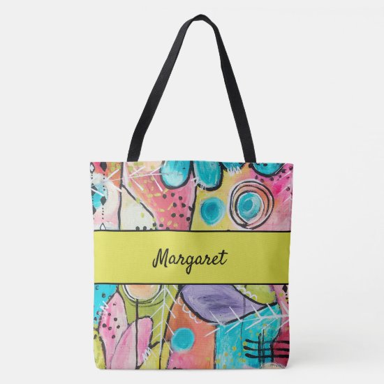 Abstract Colorblock Customize Pink Blue Red Green Tote Bag