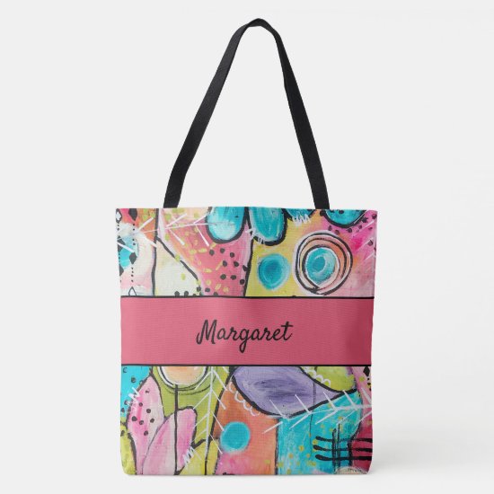 Abstract Colorblock Customize Pink Blue Red Purple Tote Bag