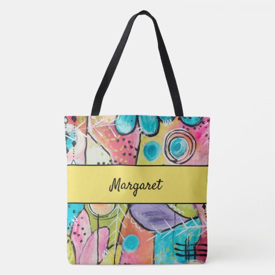 Abstract Colorblock Customize Pink Blue Red Yellow Tote Bag