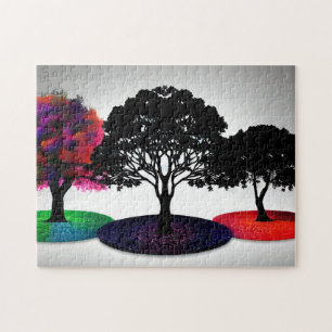 Abstract Colored Autumn Leaves on White Background Jigsaw Puzzle