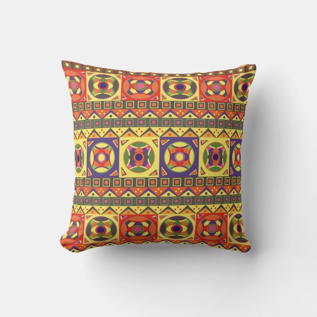 Abstract Colorful African Seamless Pattern with Ge Throw Pillow (Front)