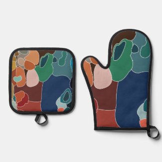 Abstract Colorful Artistic Artsy  Oven Mitt & Pot Holder Set