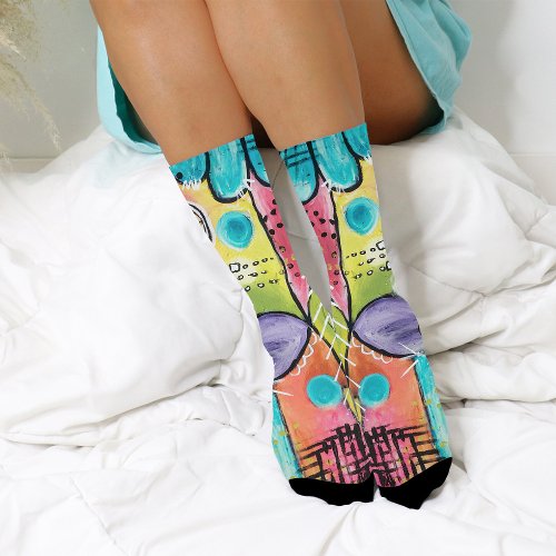 Abstract Colorful Artsy Pink Blue Green Initials Socks