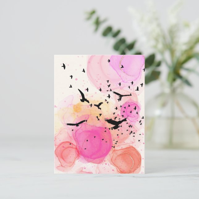 Abstract colorful birds pattern postcard (Standing Front)