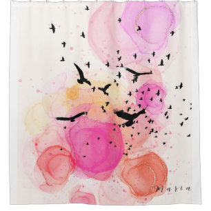 Abstract colorful birds pattern shower curtain