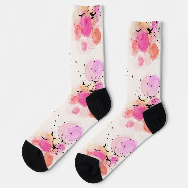 Abstract colorful birds pattern socks (Left)