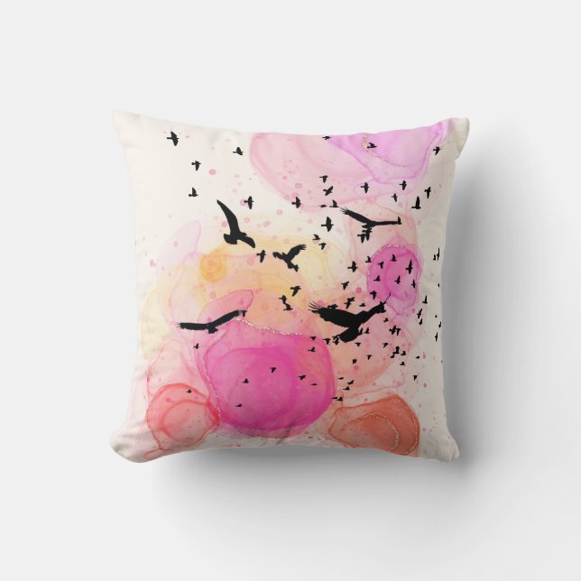 Abstract colorful birds pattern throw pillow (Front)