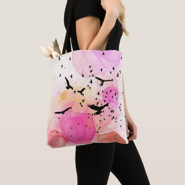 Abstract colorful birds pattern tote bag (Close Up)