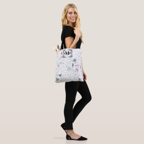 Abstract Colorful Bits  Pieces Paper Monogram Tote Bag