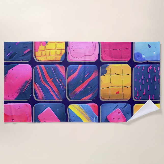 Abstract Colorful Blocks Pattern Beach Towel (Front)