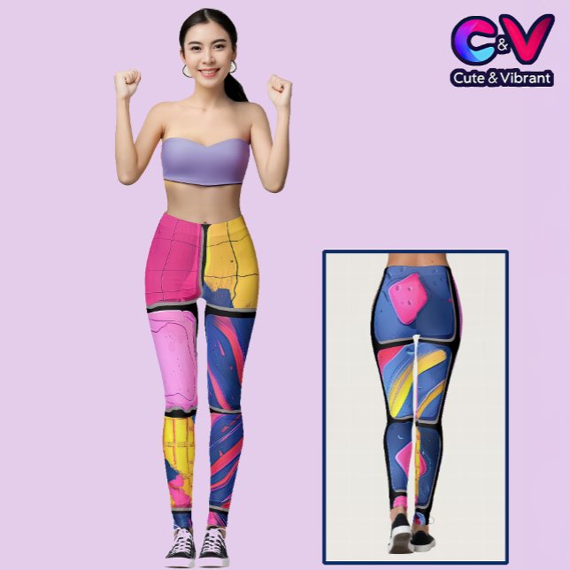 Abstract Colorful Blocks Pattern Leggings (Creator Uploaded)