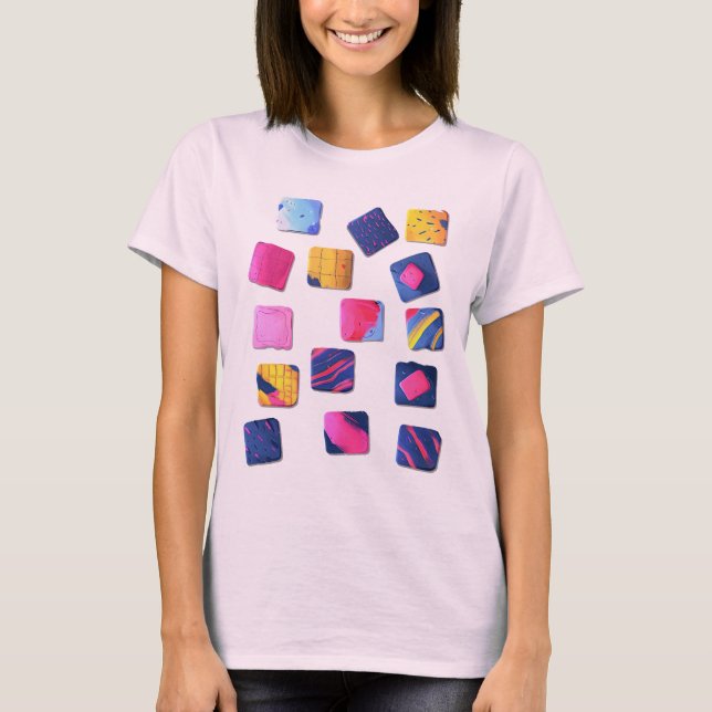 Abstract Colorful Blocks Pattern T-Shirt (Front)