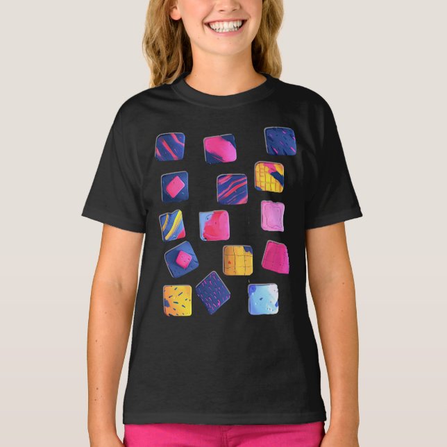 Abstract Colorful Blocks Pattern T-Shirt (Front)