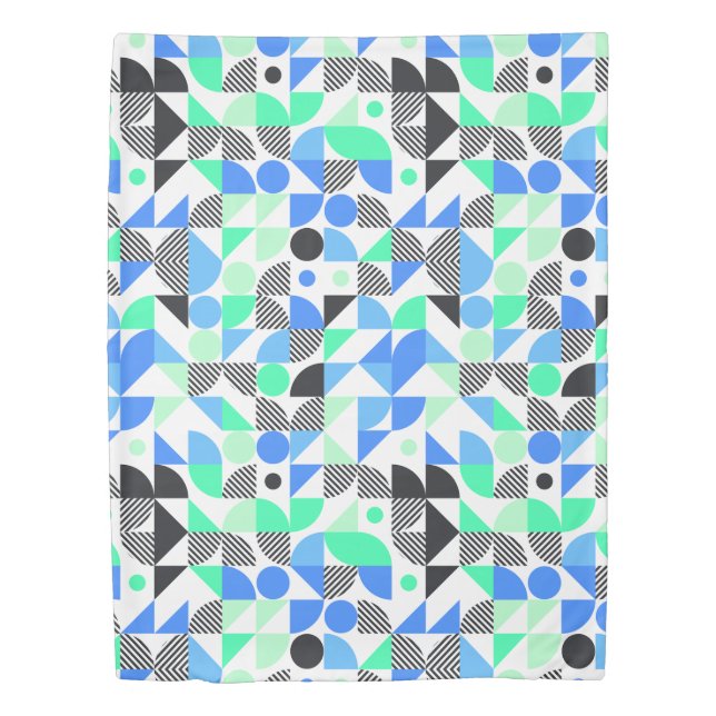 Abstract Colorful Blue Mint Green Black Geometric Duvet Cover (Front)