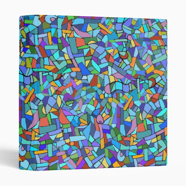 Abstract Colorful Blue Mosaic Pattern 3 Ring Binder (Front/Spine)