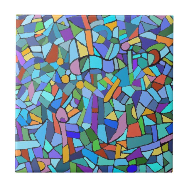 Abstract Colorful Blue Mosaic Pattern Ceramic Tile (Front)