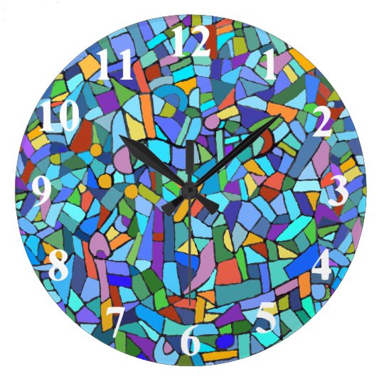 Abstract Colorful Blue Mosaic Pattern Large Clock | Zazzle.com