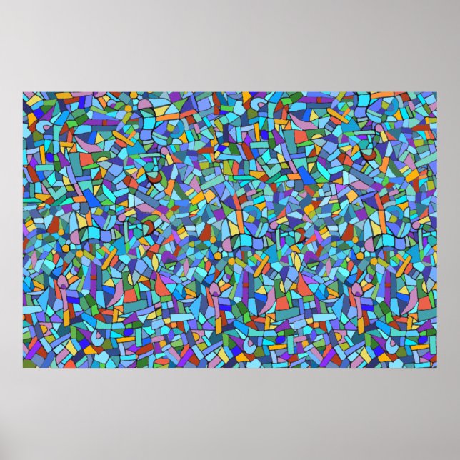 Abstract Colorful Blue Mosaic Pattern Poster (Front)