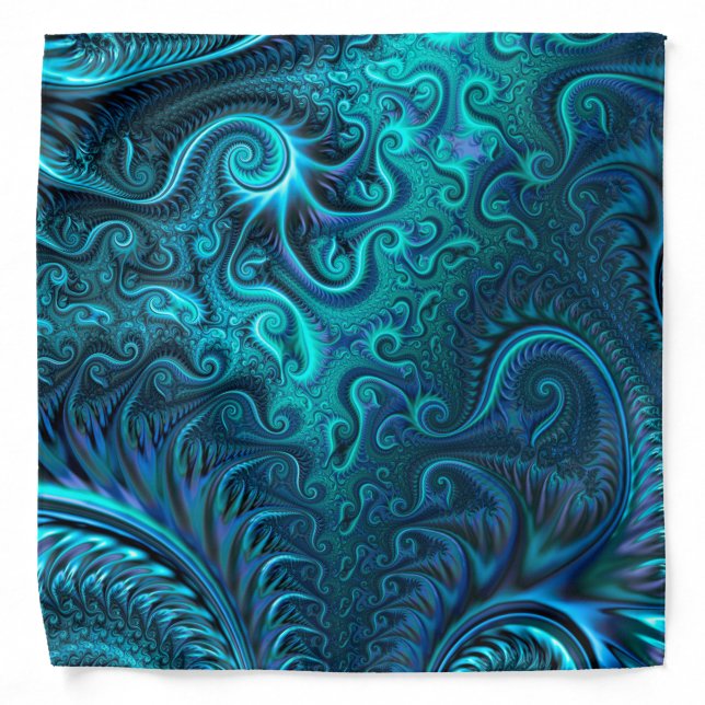 Abstract Colorful Blue & Teal Spiral Pattern Bandana (Front)