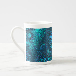 Abstract Colorful Blue & Teal Spiral Pattern Bone China Mug